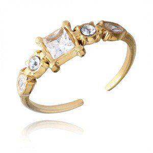 Flamenco Mystique 14k pozlacený prsten z nerezové oceli se zirkony, světle zlatá barva, odolný vůči povětrnostním vlivům