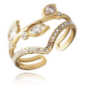 Flamenco Mystique 14karátový pozlacený prsten z nerezové oceli se zirkony, světle zlatá barva, odolný vůči povětrnostním vlivům