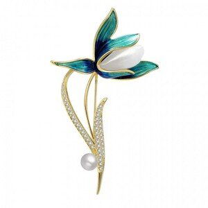 Ozdobná brož Křišťálový květ s perlou BZ146
