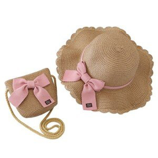 Flamenco Mystique Dětský slaměný klobouk a kabelka, 52cm, pro dívku s mašlí