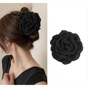 Flamenco Mystique Spona do vlasů velká XL květ růže černá 9cm SP288CZ