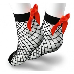 Flamenco Mystique Síťované ponožky s oranžovou mašlí, velmi pružné, univerzální velikost