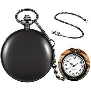 Černé kapesní hodinky ve steampunk stylu s quartzovým strojkem a řetízkem, 4.5 cm