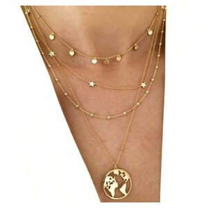 Zlatý náhrdelník s kovovým řetízkem, délka 55 cm, šířka přívěsku 2,5 cm, styl boho