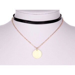 Choker náhrdelník s kosočtvercovým přívěskem, zlatý/černý, stuha, 30 cm + 7 cm prodloužení