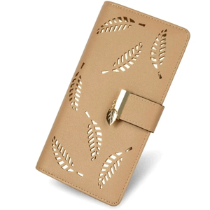Dámská Peněženka s Vykrajovanými Listy, Béžová, ekologická umělá kůže, 18.5x9.5x3 cm