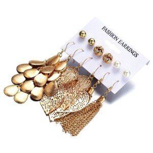 Sada 6 párů zlatých náušnic s perleťovými puzety, glamour styl, neušlechtilý materiál
