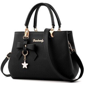 Elegantní dámská kabelka s mašlí, šedá/černá, kvalitní umělé kůže, 34x27x10 cm