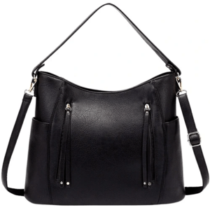 Elegantní dámská nýtovaná taška přes rameno, černá, ekologická umělá kůže, 29x39x14 cm