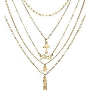 Dlouhý náhrdelník s více zlatými kříži, bižuterní kov, délka 57 cm + 5 cm prodloužení