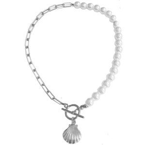 Náhrdelník s perlami a přívěskem mušle, zlatý, délka 39 cm, šířka perel 10 mm