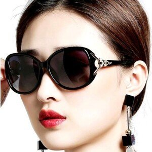 Dámské sluneční brýle Flyback Retro, černé plastové, UV400 filtr, 130 mm nožičky