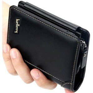 Pánská peněženka z ekologické umělé kůže s zipem, černá, 14 přihrádek, 12x10x3 cm