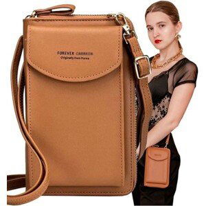 Dámská retro kabelka s peněženkou pro telefon, světle hnědá, ekologická umělá kůže, 18.5x11x4 cm