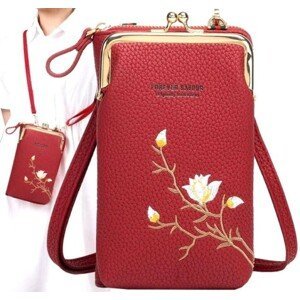 Dámská kabelka na mobil s mini peněženkou, červená, ekologická umělá kůže, 18x11x5 cm