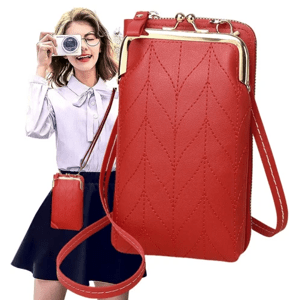 Malá kabelka pro telefon a peněženku, červená, ekologické umělé kůže, 19x11 cm