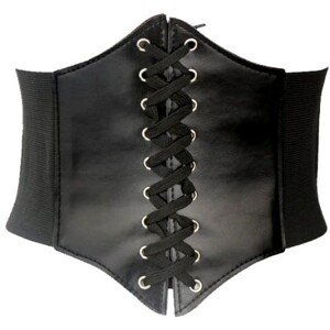 Dámský elastický korzetový pásek, černý, syntetický materiál s vložkami z kvalitní umělé kůže, 66 - 83 cm x 12 - 19 cm