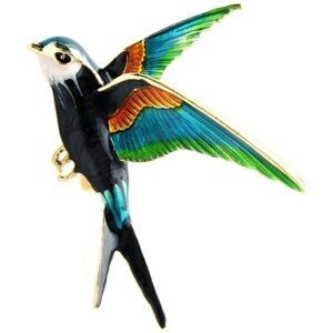 Elegantní Brož s Barevným Ptáčkem, Bižuterní Slitina, 5x4 cm