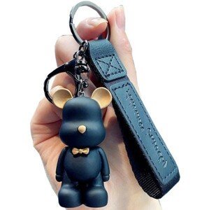 Přívěsek na klíče černý medvídek, stříbrný kov, syntetický materiál, 5.8x2.8 cm