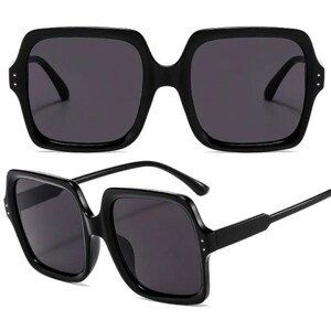 Unisex Sluneční Brýle s Velkými Čtvercovými Skly, Černé, Plastový Rám, UV400 Kat.3 Filtr
