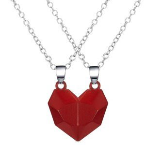 Dvoudílný magnetický náhrdelník srdce pro páry, stříbrná barva, délka 50+5 cm, slitina kovů