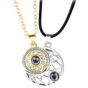 Magnetické náhrdelníky pro páry Měsíc a Slunce, zlatý a černý, slitina kovů, 50+5 cm