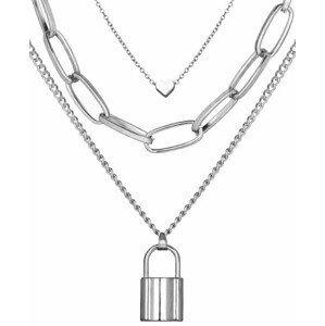 Náhrdelník s visacím zámkem a srdcem, stříbrný/zlatý, bižuterní kov, 46+6 cm