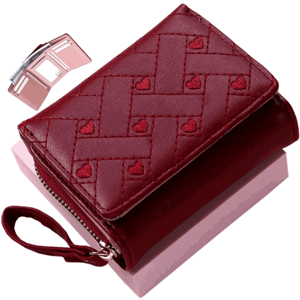 Dámská Malá Peněženka se Srdíčky, Červená kvalitní umělé kůže, 10.5x8x3.7 cm