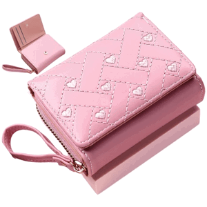 Elegantní Malá Dámská Peněženka se Srdíčky, Růžová, kvalitní umělé kůže, 10.5x8x3.7 cm