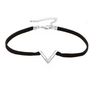 Černý semišový náhrdelník choker s trojúhelníkovým prvkem, zapínání na karabinku, obvod 31 cm