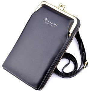 Mini peněženka s popruhem pro telefon, černá, měkká ekologická umělá kůže, 18x11x5 cm