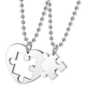 Dvoudílný náhrdelník přátelství z chirurgické oceli 316L, motiv puzzle a srdce, délka řetízku 60 cm
