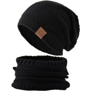 Pánský zimní set čepice a komín, černá barva, akrylové vlákno, univerzální velikost