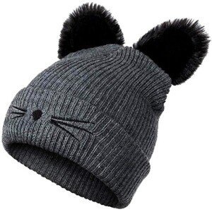 Dámská zimní čepice s kočičíma ušima, tmavě šedá, akrylové vlákno, univerzální velikost