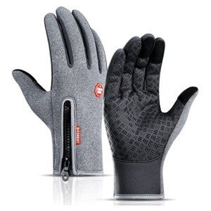 Pánské zateplené dotykové rukavice pro zimu, šedé, polyester a guma, velikost XL