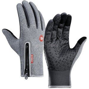Pánské zateplené dotykové rukavice pro zimu, šedá barva, velikost XL, materiál polyester a guma