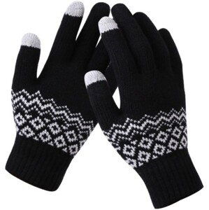 Teplé dámské rukavice Nordic Pattern Touch, černé, akrylová příze, univerzální velikost