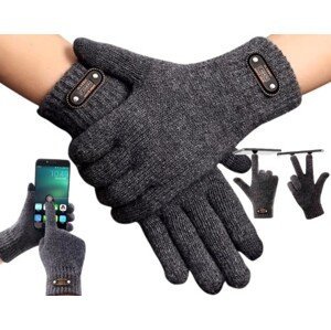 Pánské zimní rukavice, šedá melanžová barva, 100% akrylová příze, univerzální velikost