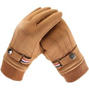 Pánské semišové rukavice na dotek, zimní, hnědé, univerzální velikost