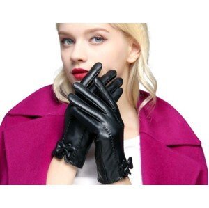Dámské teplé rukavice z kvalitní umělé kůže s dotykovou funkcí, černé, univerzální velikost