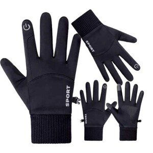 Pánské zateplené zimní rukavice s dotykovou funkcí, černé, materiál 80% elastan a 20% polyester, velikost XL