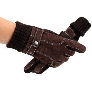 Pánské zimní rukavice na dotek, hnědé, semišová kvalitní umělé kůže a polyester, univerzální velikost