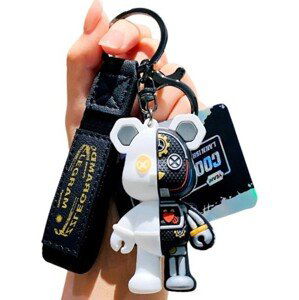 Přívěsek na klíče Medvídek Robot, černé kování, syntetický materiál a slitina obecných kovů, 7,2x4,3 cm