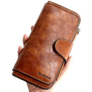 Velkokapacitní dámská peněženka z kvalitní umělé kůže, hnědá, 19x10x2 cm