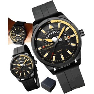 Pánské hodinky CURREN s datem, černé, gumový řemínek, vodotěsnost WR30