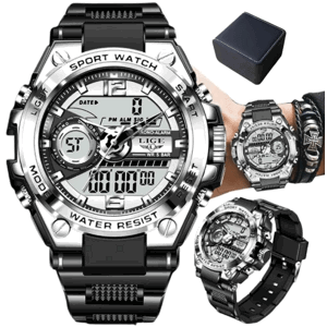 Pánské digitální hodinky LIGE s LED osvětlením, vodotěsností WR50 a silikonovým řemínkem