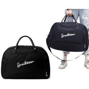 Prostorná cestovní taška do tělocvičny, černá nylonová, 47x28 cm s přední kapsou na zip