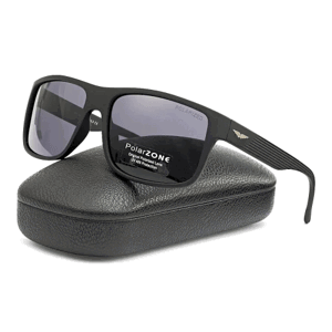 Pánské UV polarizační sluneční brýle s pouzdrem, matně černé, šedé čočky