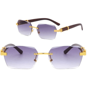 Bezrámové Obdélníkové Sluneční Brýle, Kovový Rám s UV400 Filtrem, Zlaté Prvky