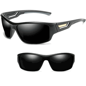 Pánské sportovní sluneční brýle s polarizací, matný černý rám, polarizované černé zorníky, UV-400 kat. 3 filtr